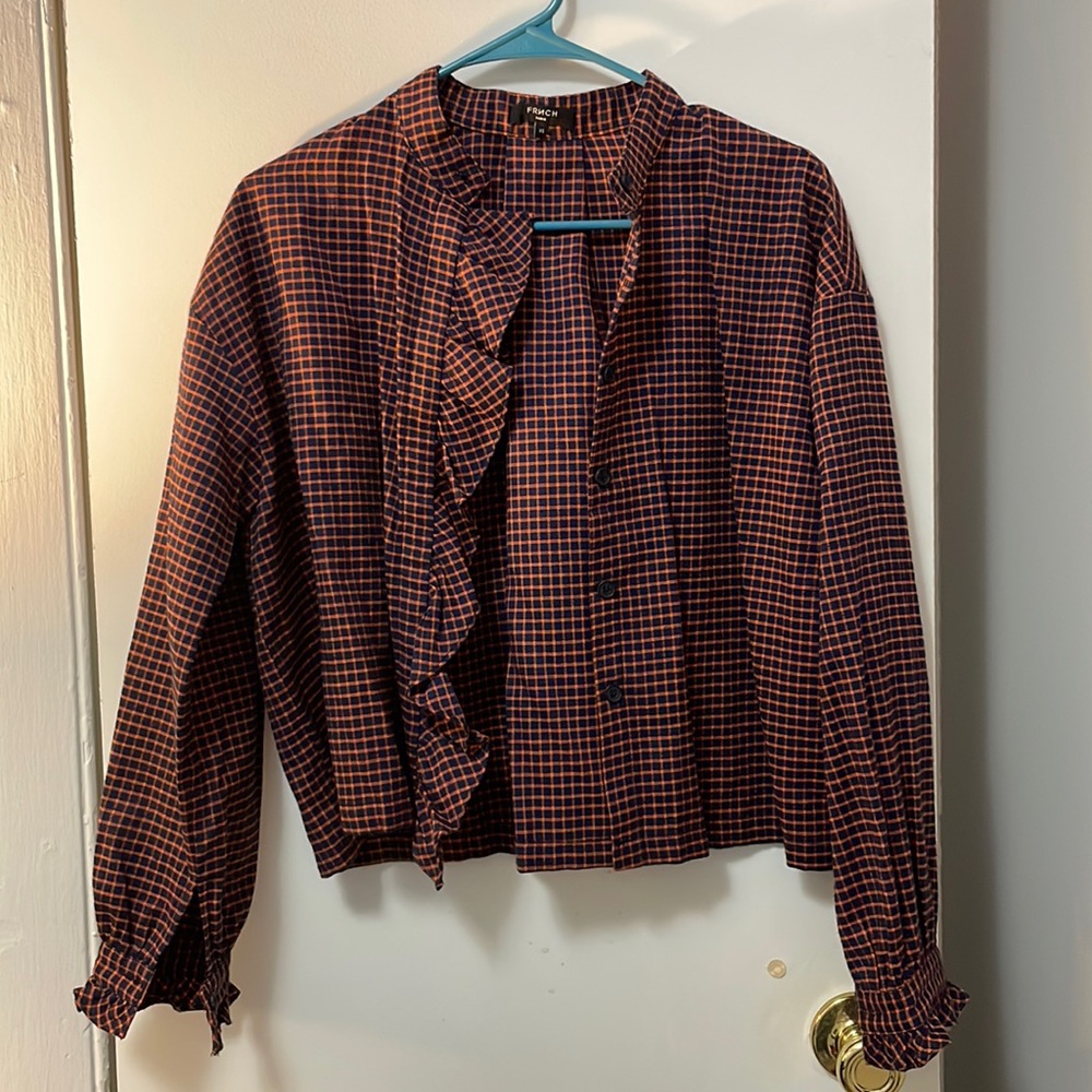 FRNCH CONNECTION Women’s Navy/Orange Button Down, Size XS